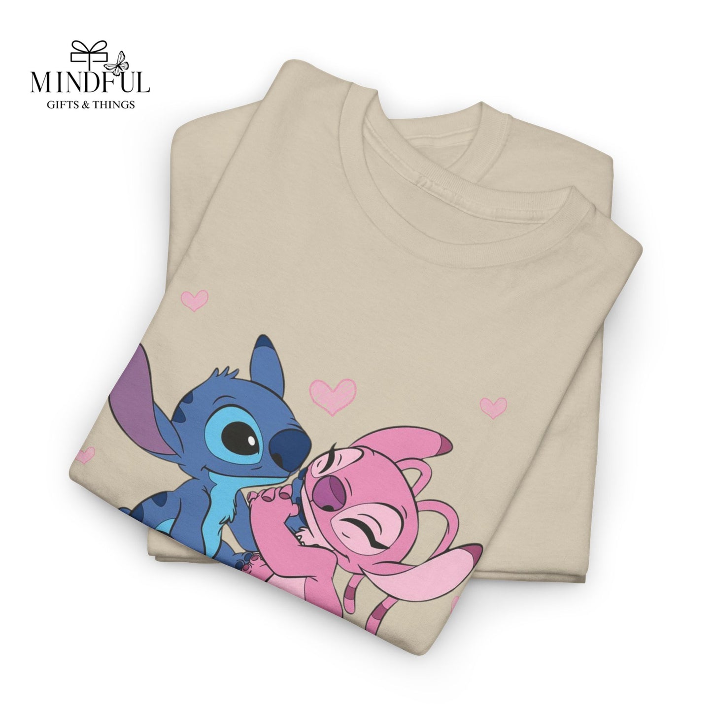 T-Shirt — Cute Stitch & Angel Couples Graphic Tee (Romantic Disney-Inspired Heart Design)