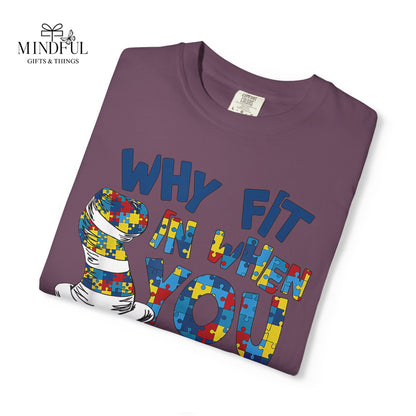 T-Shirt — "Why Fit In When You Were Born to Stand Out?" Colorful Puzzle Autism Awareness Tee