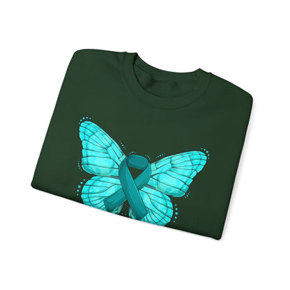 Teal Ribbon Butterfly Crewneck Sweatshirt – Awareness Support Pullover