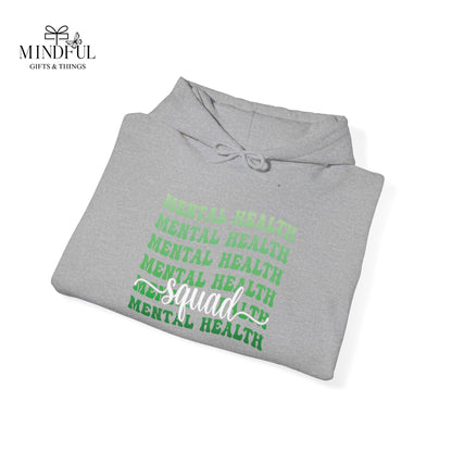 Mental Health Hoodie — Green Repeated Text Awareness Pullover