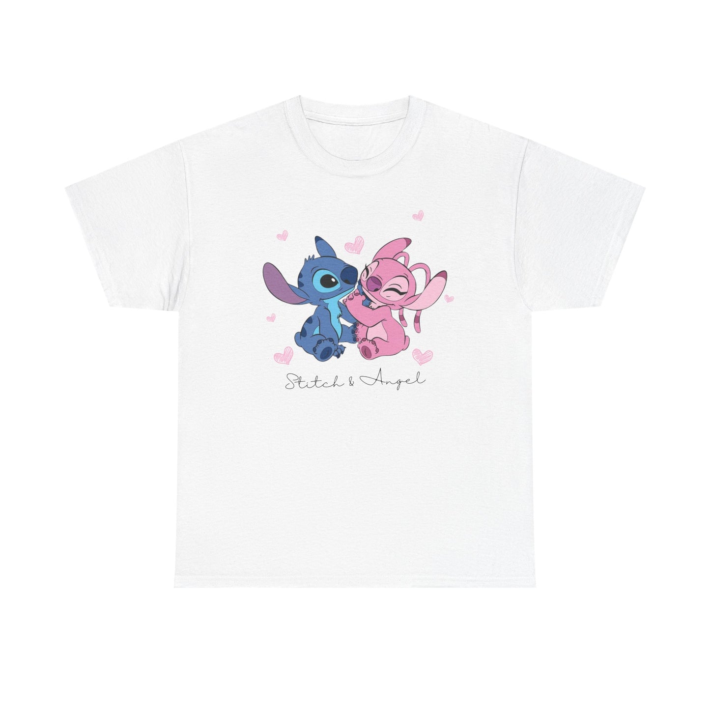 T-Shirt — Cute Stitch & Angel Couples Graphic Tee (Romantic Disney-Inspired Heart Design)