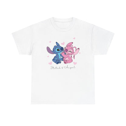 T-Shirt — Cute Stitch & Angel Couples Graphic Tee (Romantic Disney-Inspired Heart Design)