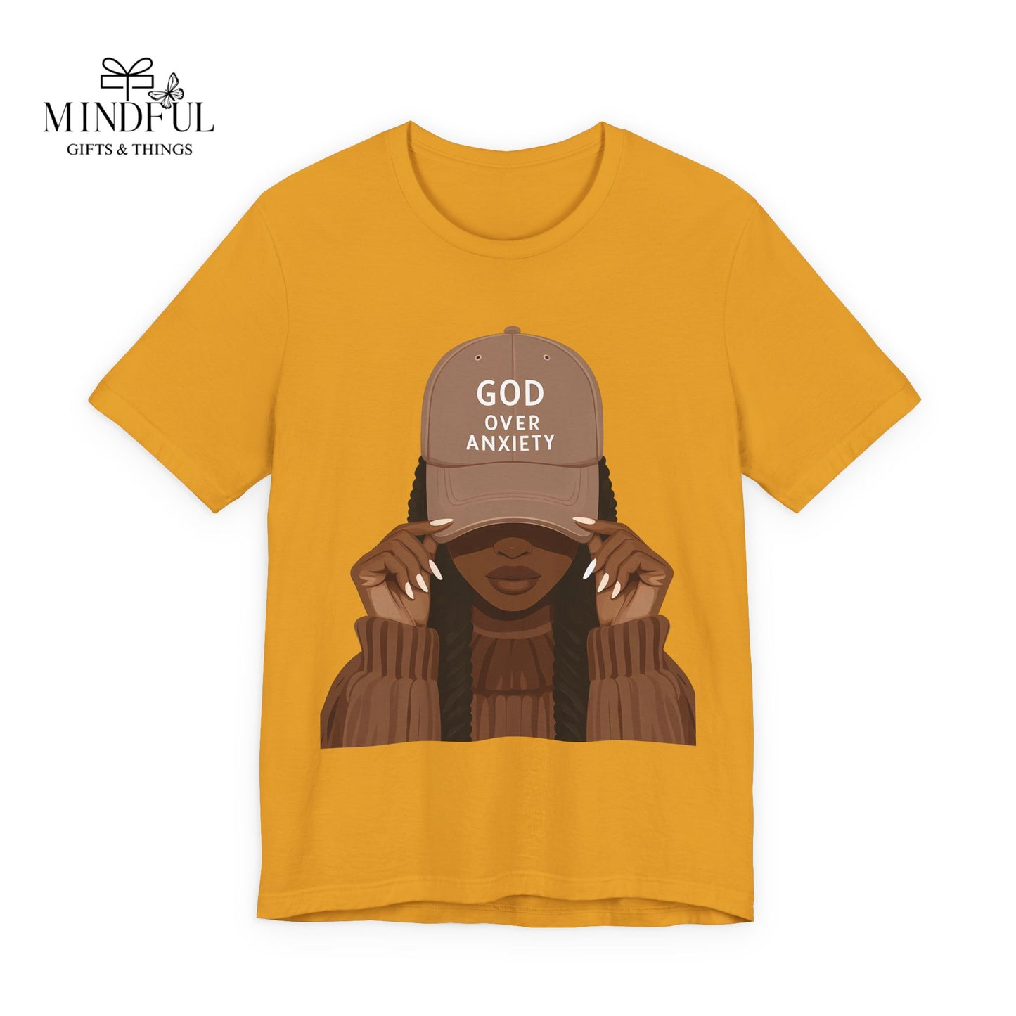 God Over Anxiety Graphic Tee — Black Woman Illustration