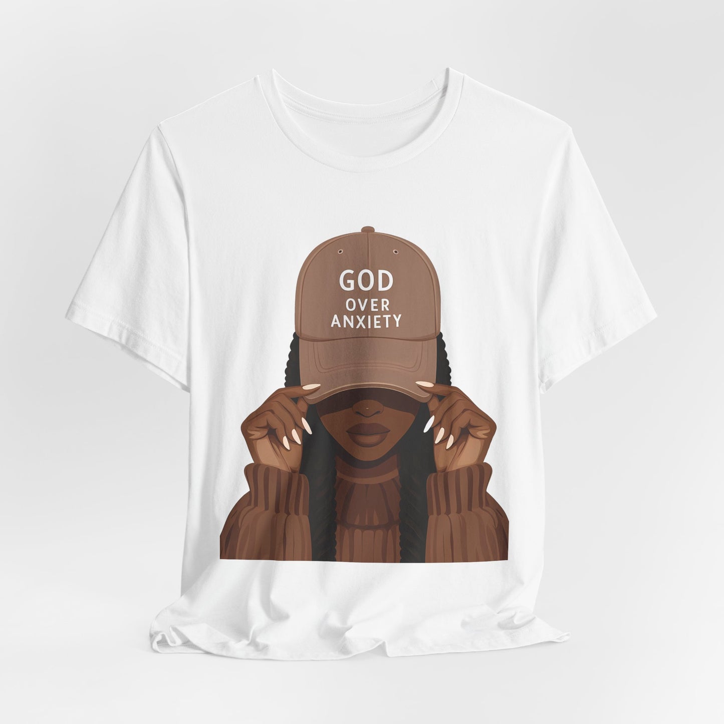 God Over Anxiety Graphic Tee — Black Woman Illustration