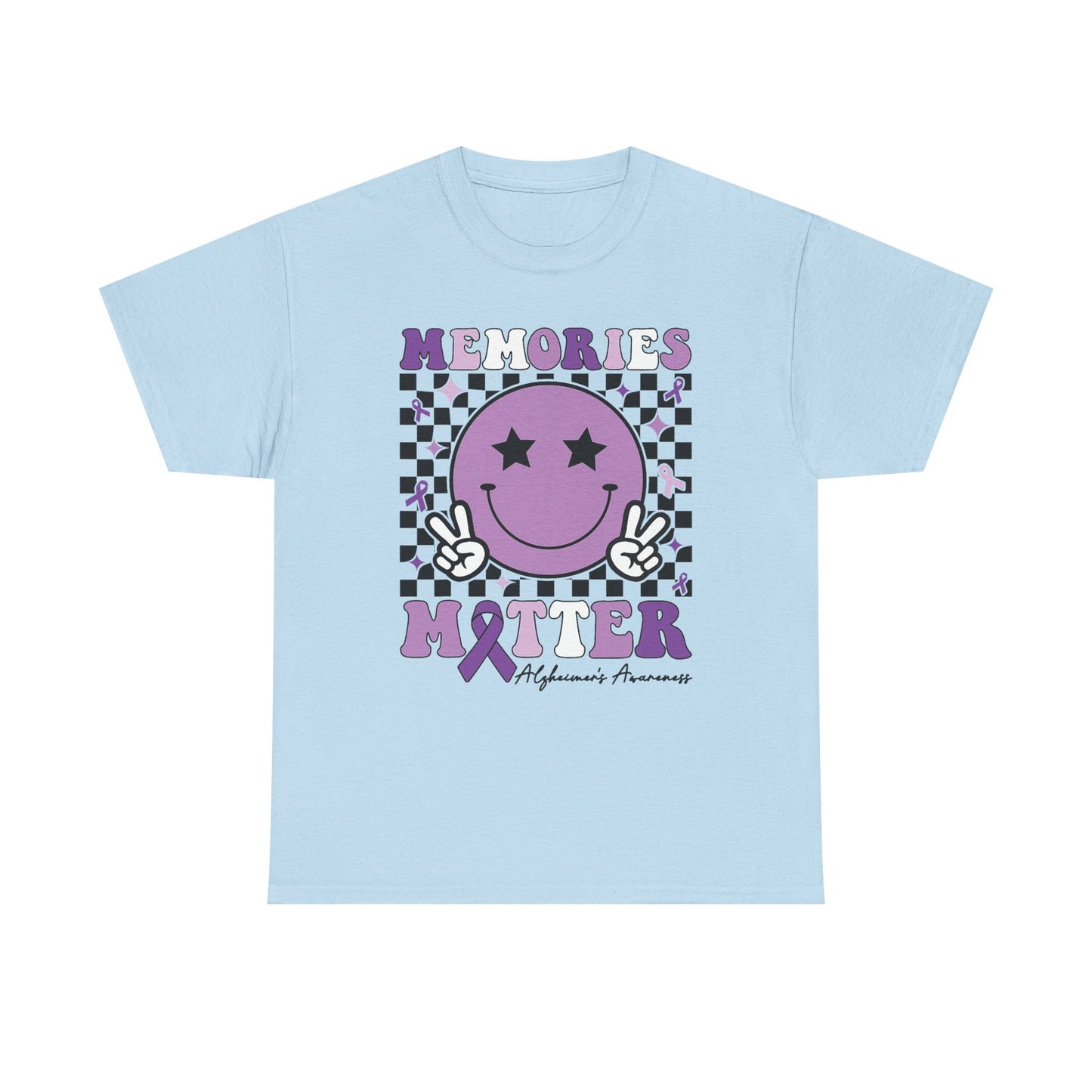 Smiley Memories Matter Tee — Purple Alzheimer’s Awareness Shirt