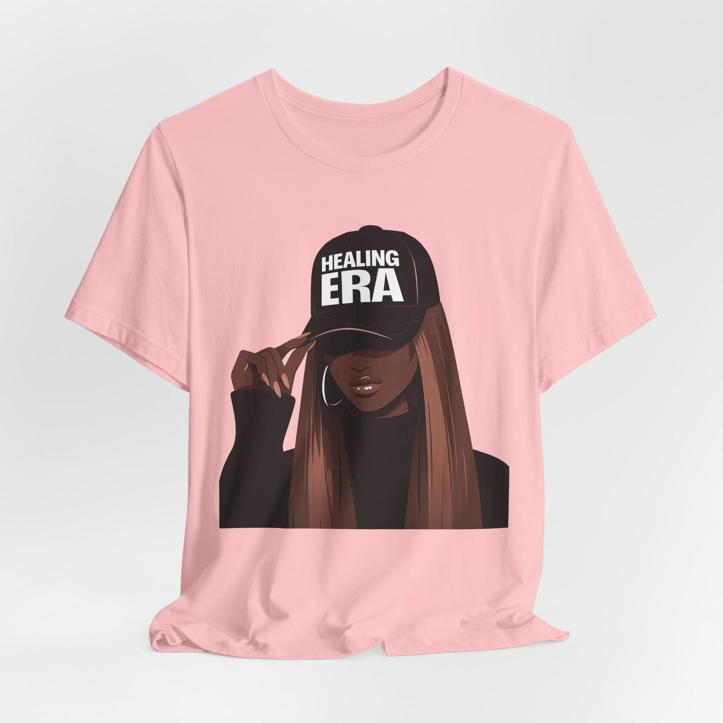 Healing Era Tee — Black Woman Graphic T‑Shirt with 'Healing ERA' Cap Design