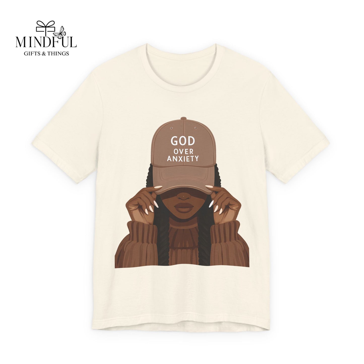God Over Anxiety Graphic Tee — Black Woman Illustration
