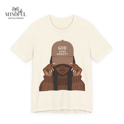 God Over Anxiety Graphic Tee — Black Woman Illustration