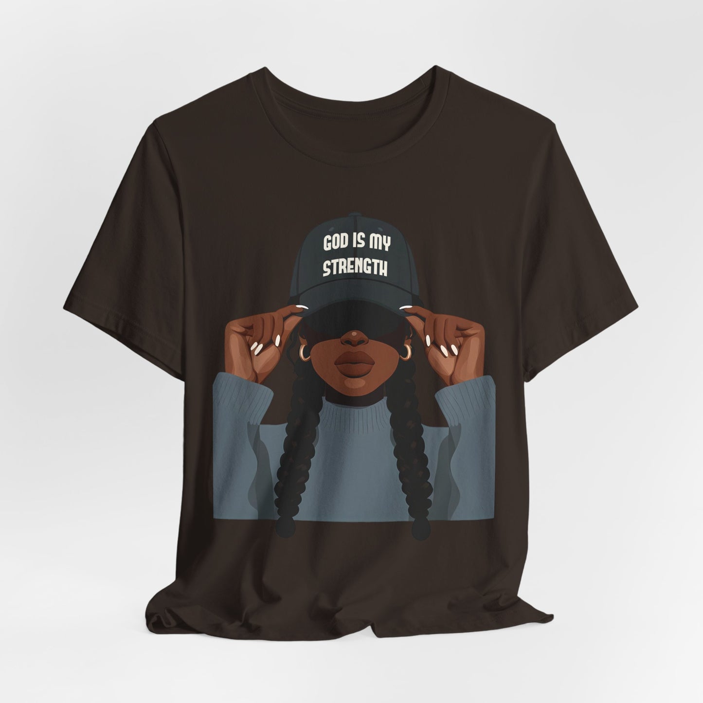 God Is My Strength Tee — Faith-Based Graphic T-Shirt with 'God Is My Strength' Cap