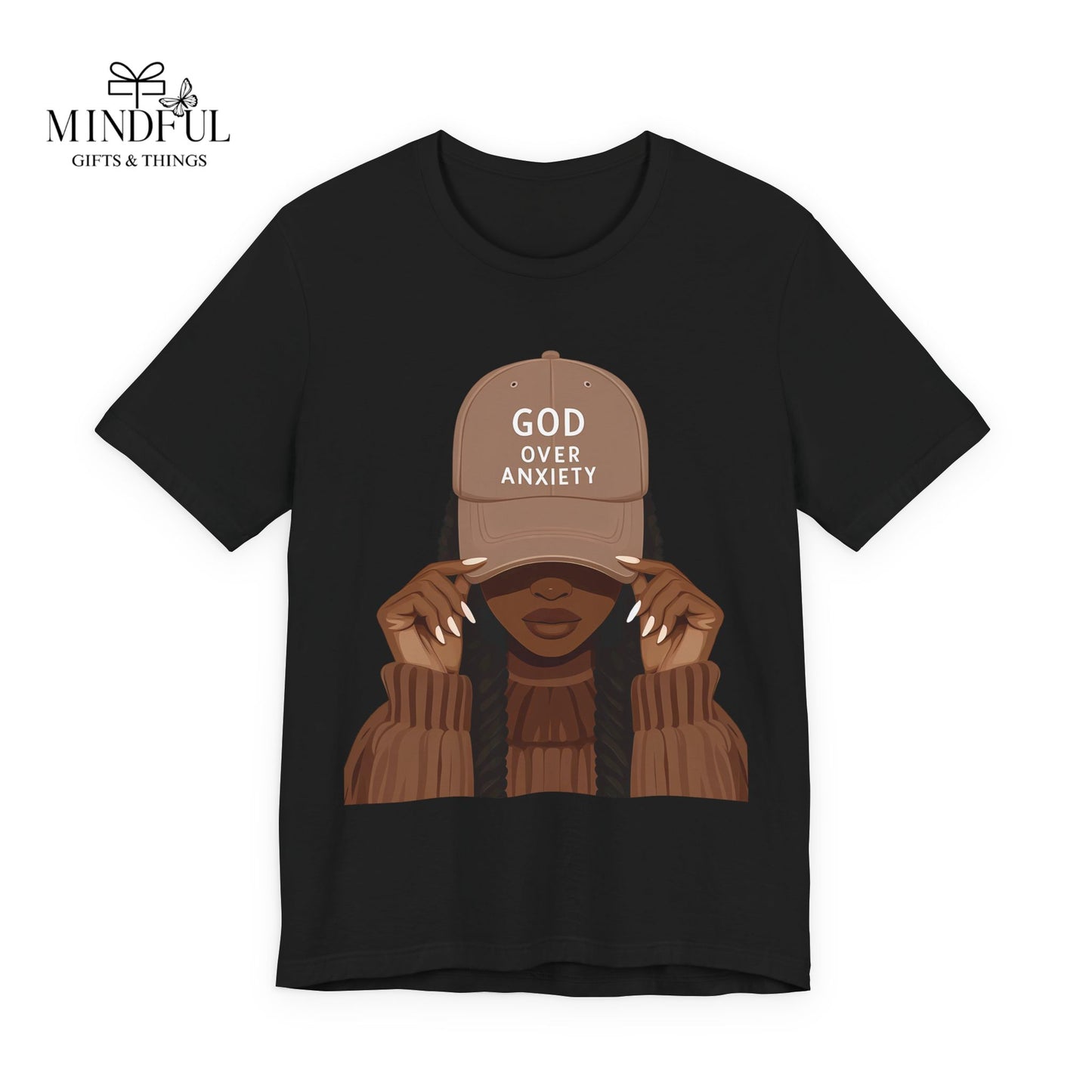 God Over Anxiety Graphic Tee — Black Woman Illustration