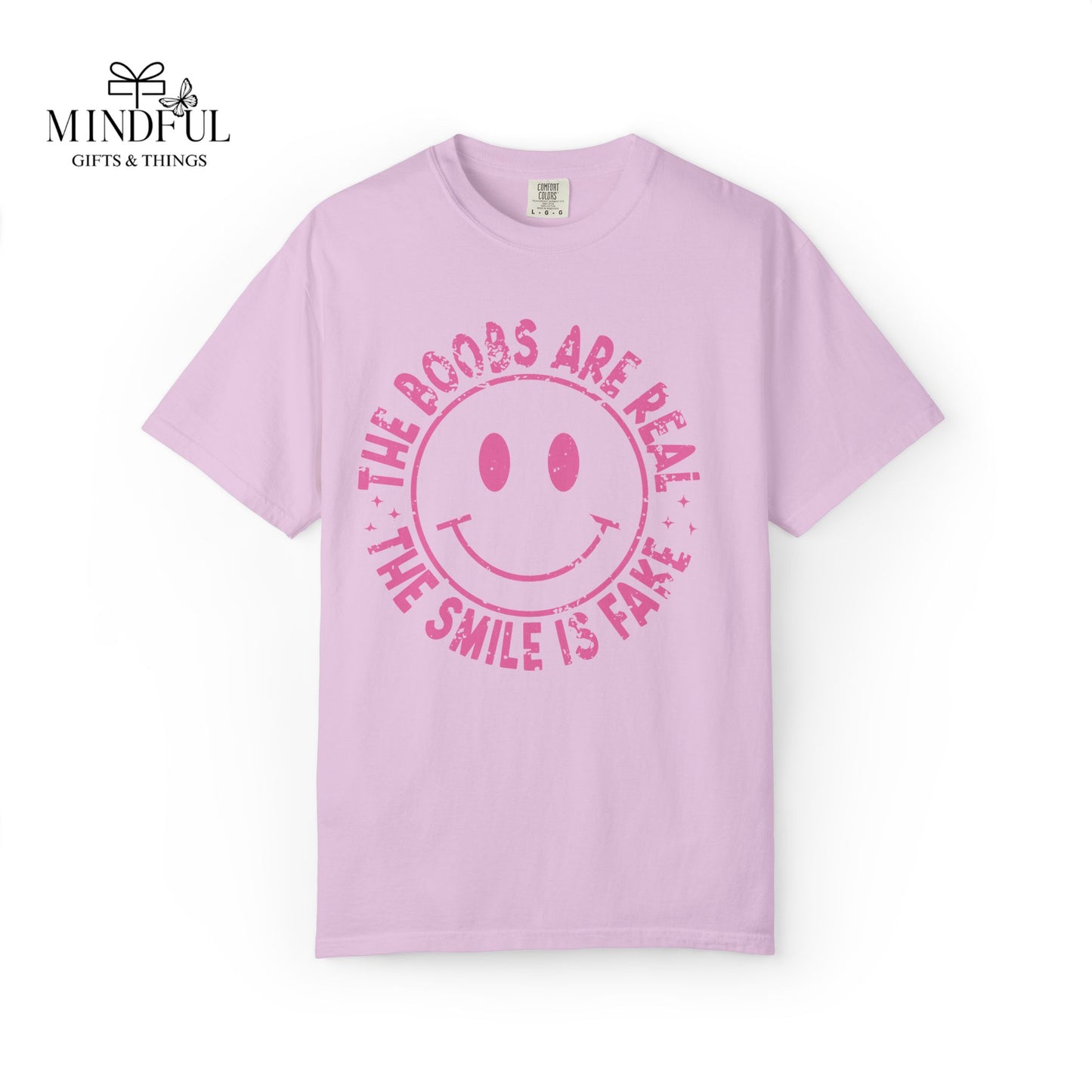 Sad Smiley Tee — “The Boobs Are Real, The Smile Is Fake” Graphic T-Shirt