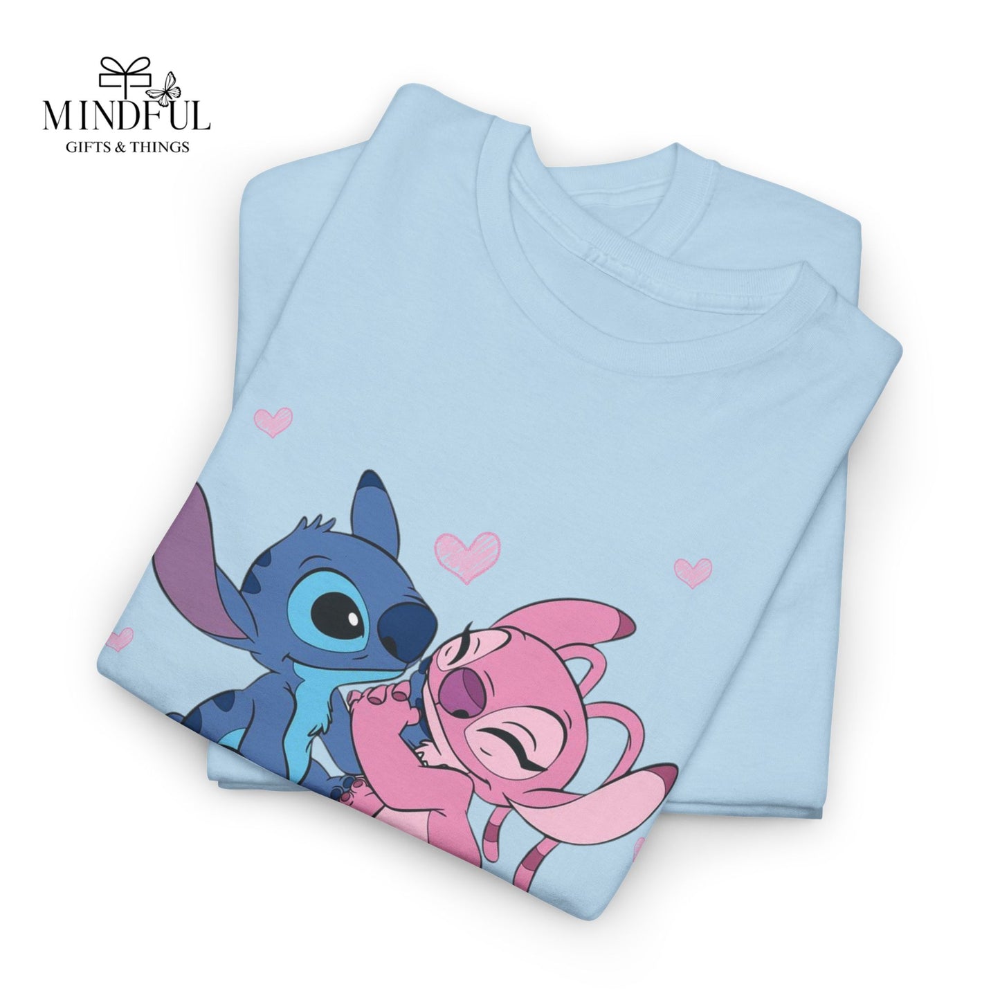 T-Shirt — Cute Stitch & Angel Couples Graphic Tee (Romantic Disney-Inspired Heart Design)