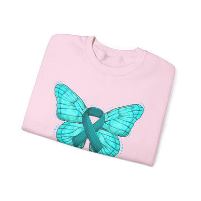 Teal Ribbon Butterfly Crewneck Sweatshirt – Awareness Support Pullover