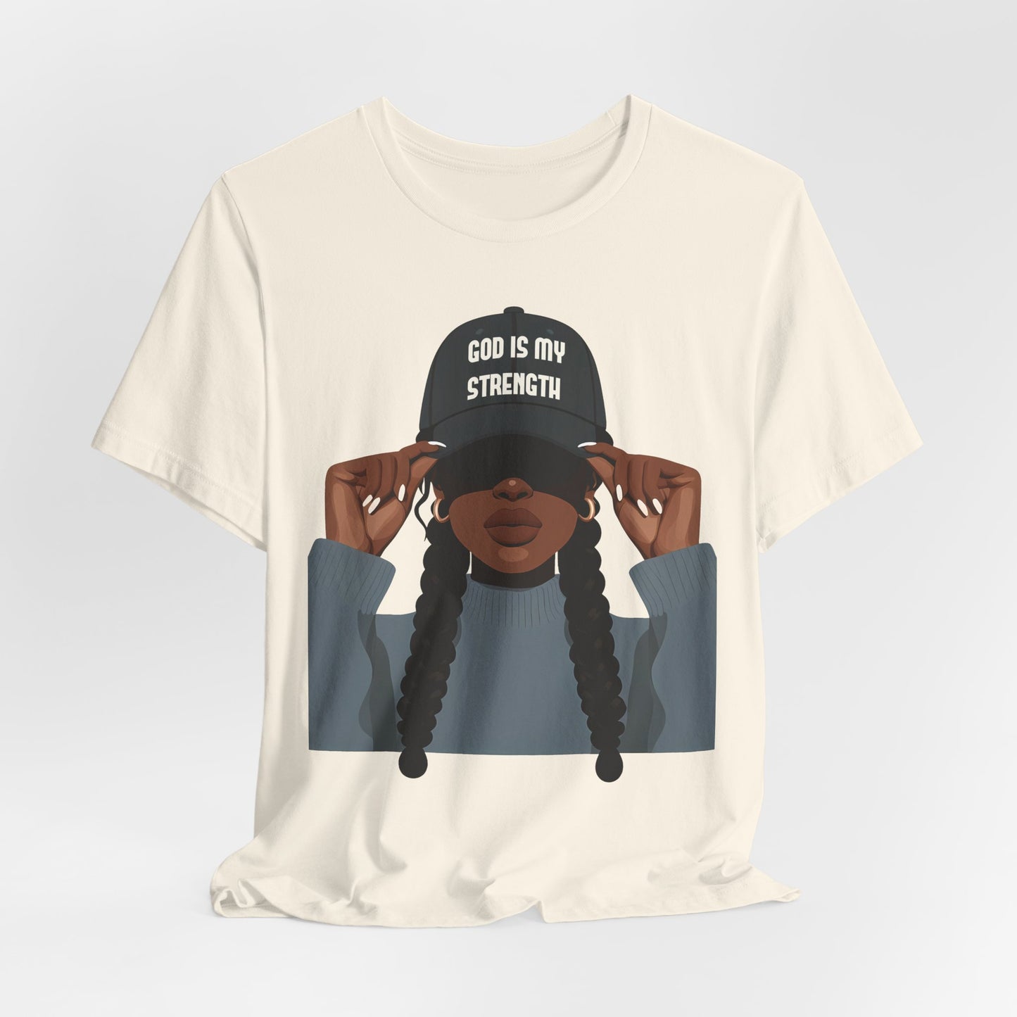 God Is My Strength Tee — Faith-Based Graphic T-Shirt with 'God Is My Strength' Cap
