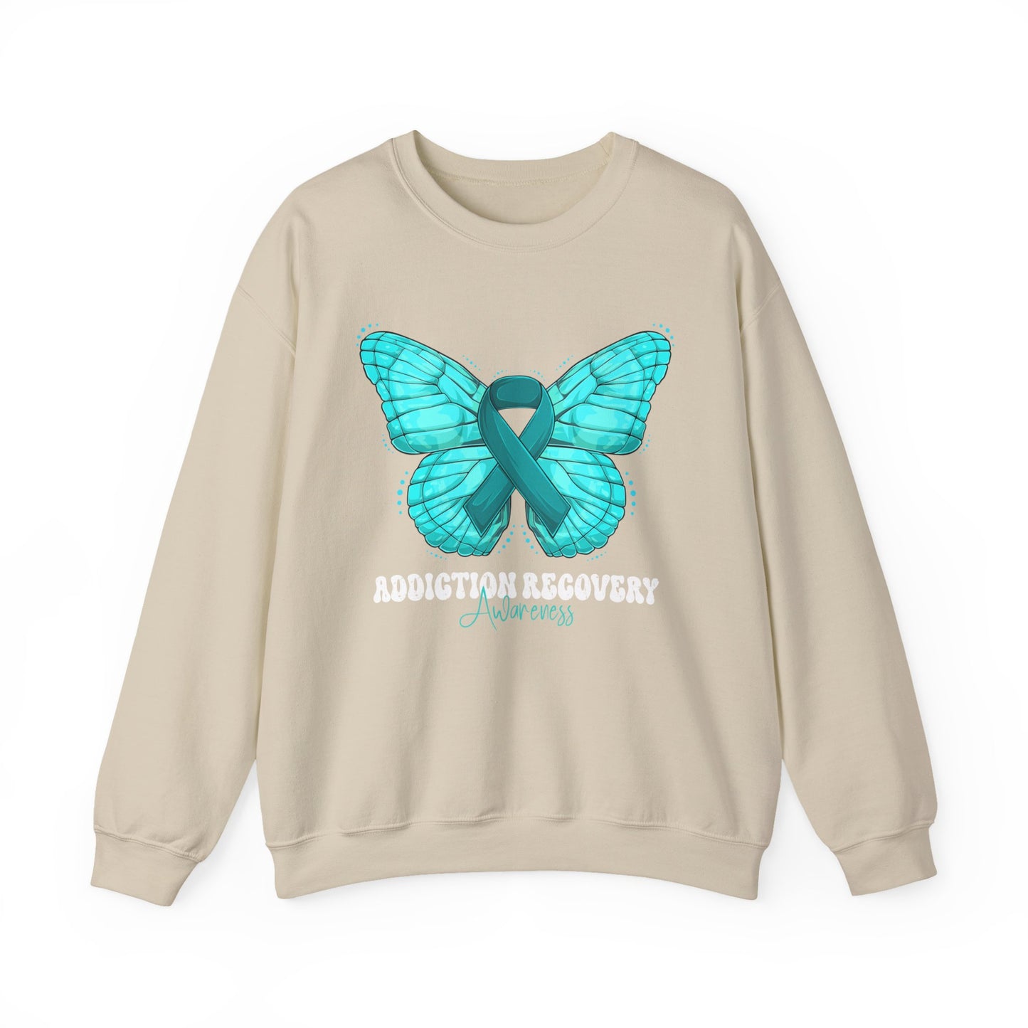 Teal Ribbon Butterfly Crewneck Sweatshirt – Awareness Support Pullover