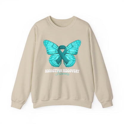Teal Ribbon Butterfly Crewneck Sweatshirt – Awareness Support Pullover