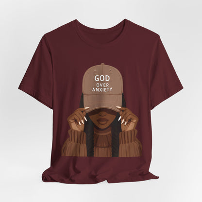 God Over Anxiety Graphic Tee — Black Woman Illustration