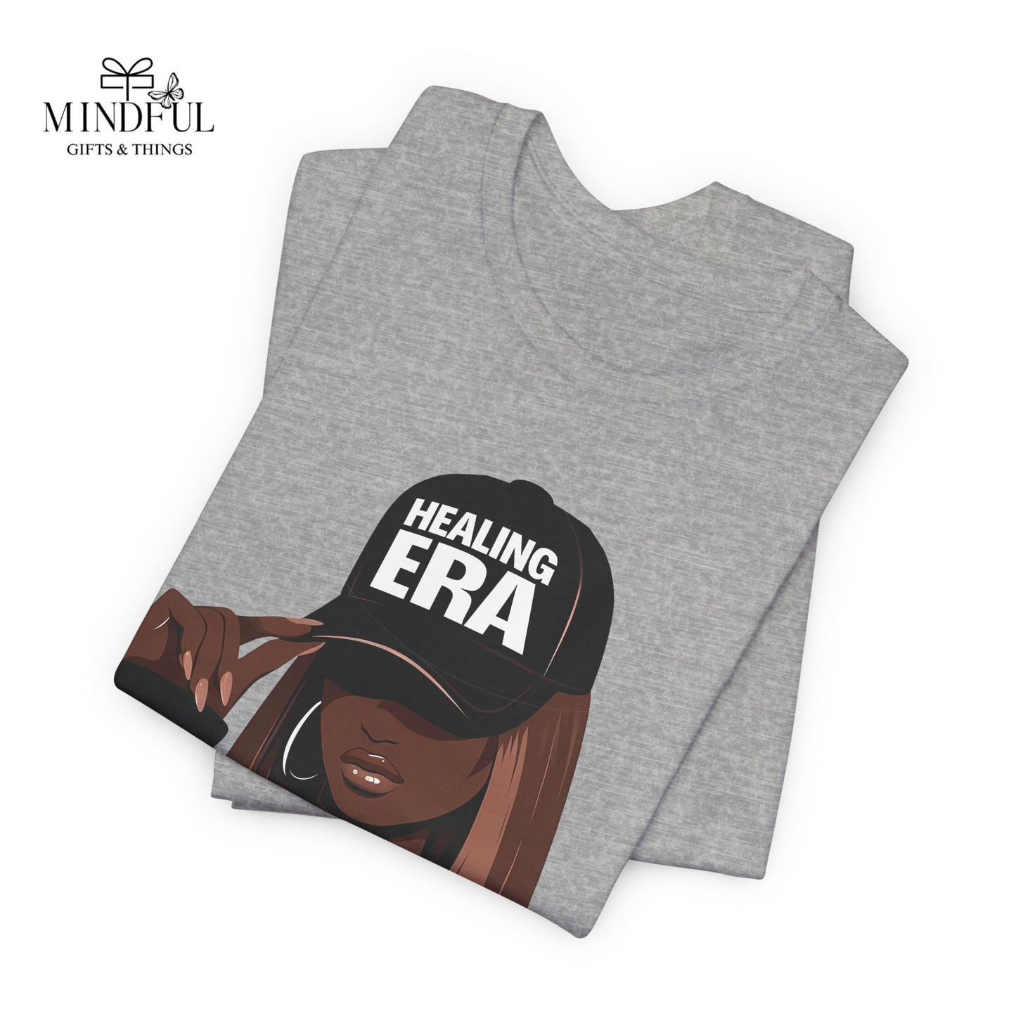 Healing Era Tee — Black Woman Graphic T‑Shirt with 'Healing ERA' Cap Design