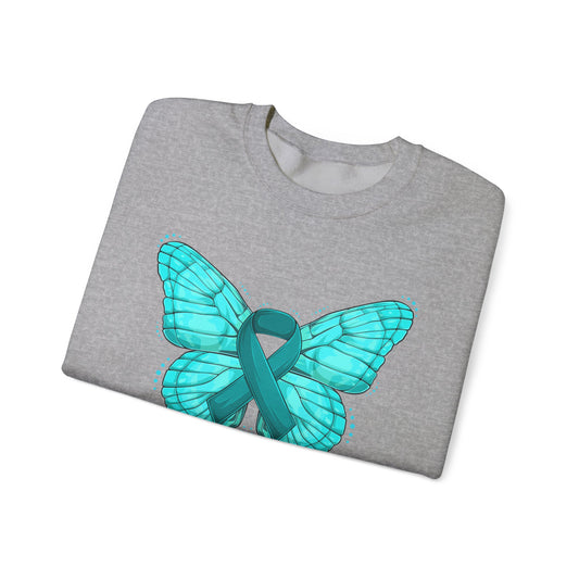 Teal Ribbon Butterfly Crewneck Sweatshirt – Awareness Support Pullover