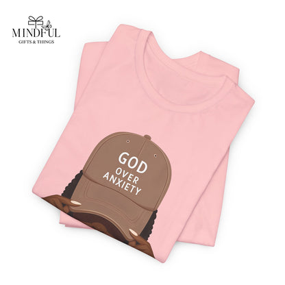 God Over Anxiety Graphic Tee — Black Woman Illustration