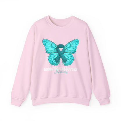 Teal Ribbon Butterfly Crewneck Sweatshirt – Awareness Support Pullover