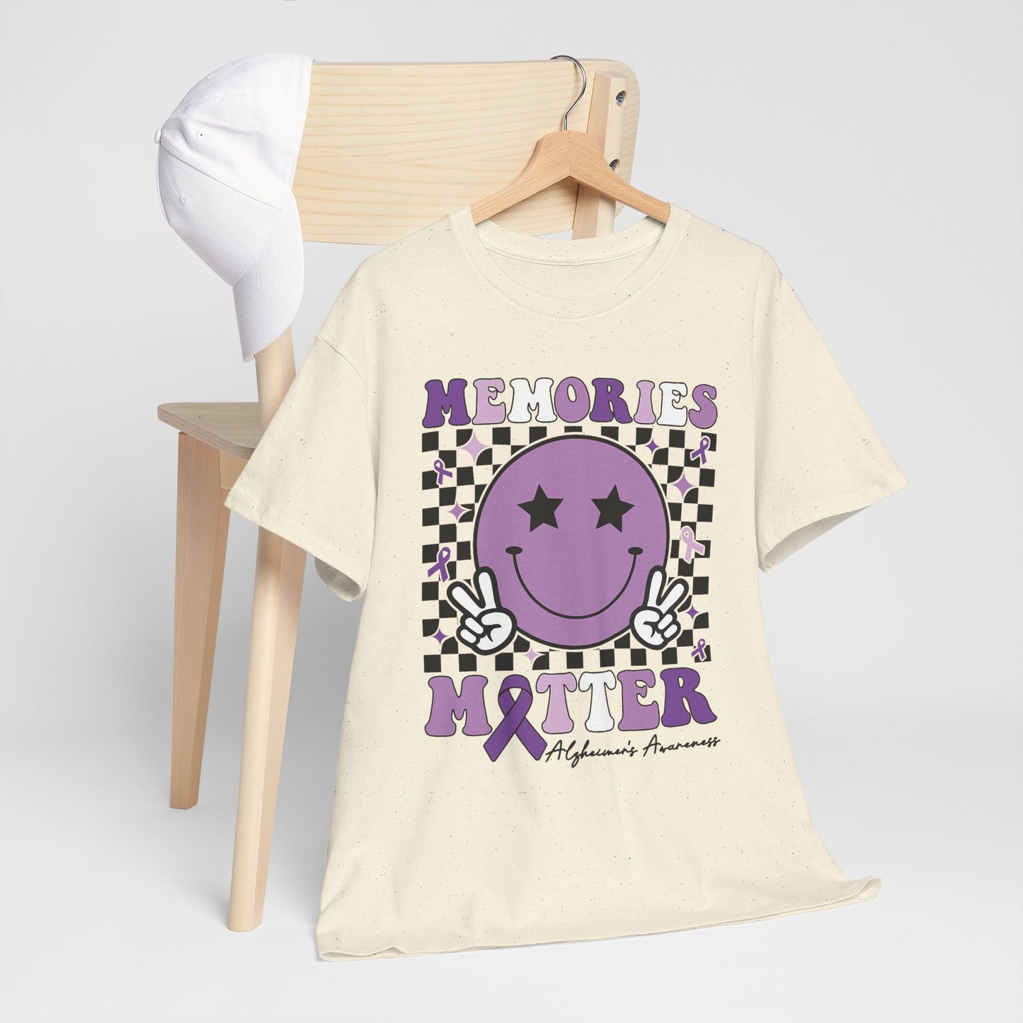 Smiley Memories Matter Tee — Purple Alzheimer’s Awareness Shirt