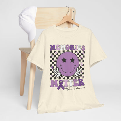 Smiley Memories Matter Tee — Purple Alzheimer’s Awareness Shirt