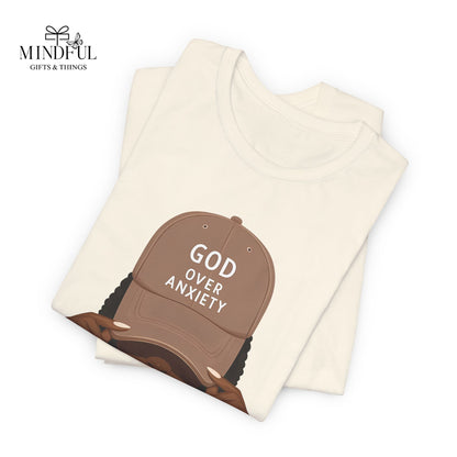 God Over Anxiety Graphic Tee — Black Woman Illustration