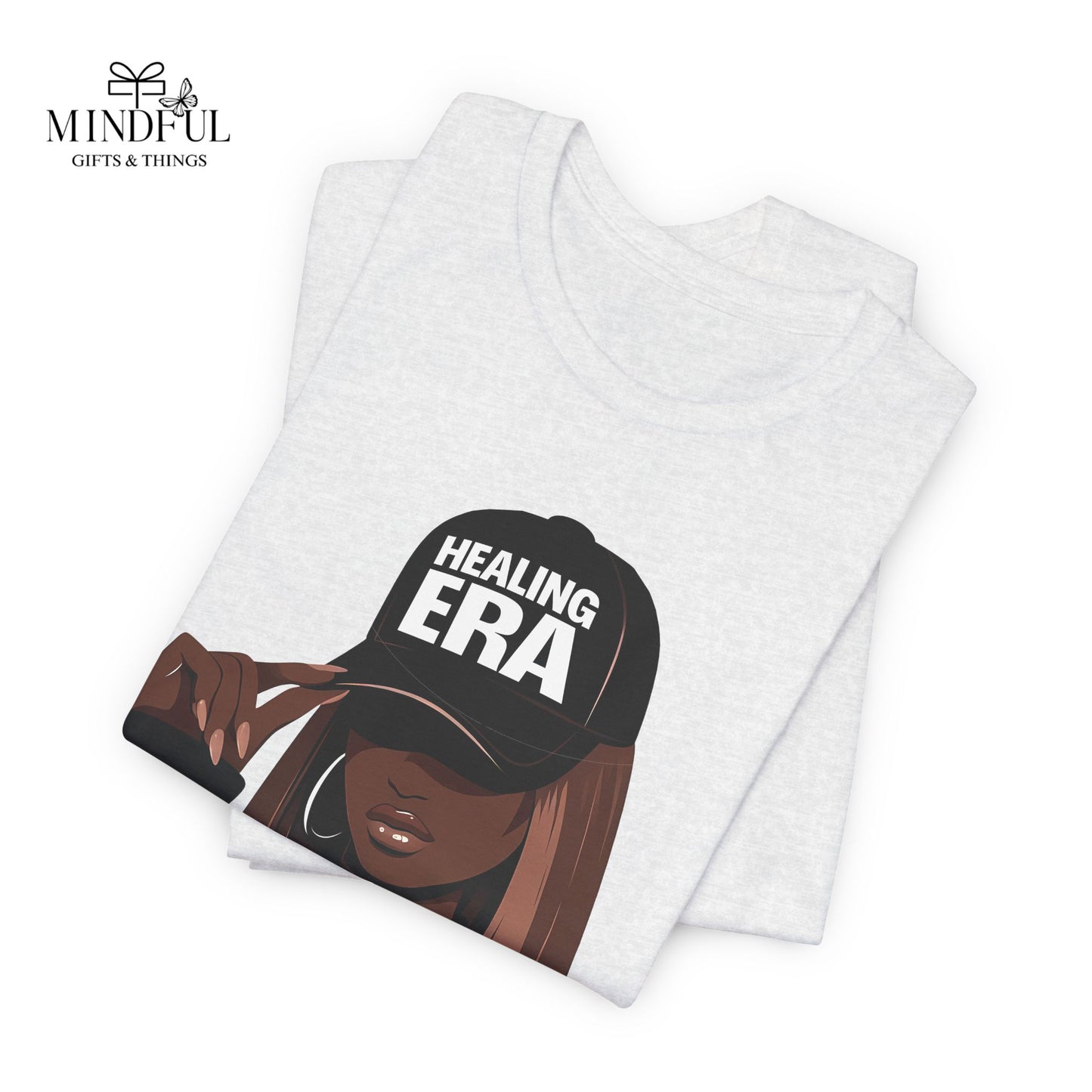 Healing Era Tee — Black Woman Graphic T‑Shirt with 'Healing ERA' Cap Design