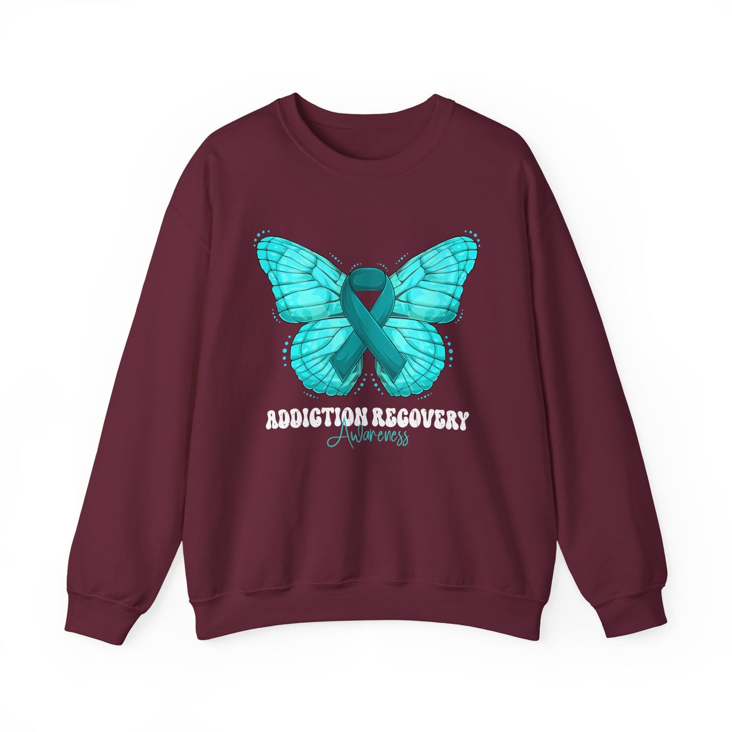 Teal Ribbon Butterfly Crewneck Sweatshirt – Awareness Support Pullover