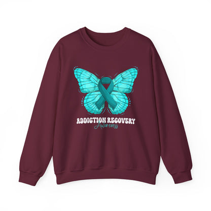 Teal Ribbon Butterfly Crewneck Sweatshirt – Awareness Support Pullover