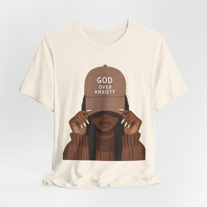 God Over Anxiety Graphic Tee — Black Woman Illustration