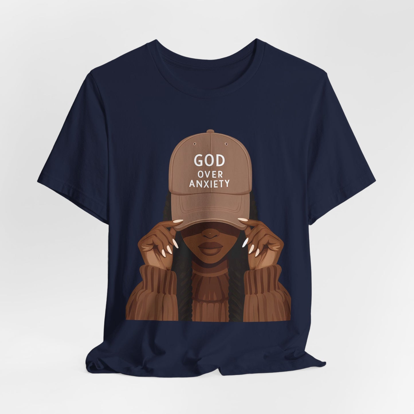 God Over Anxiety Graphic Tee — Black Woman Illustration