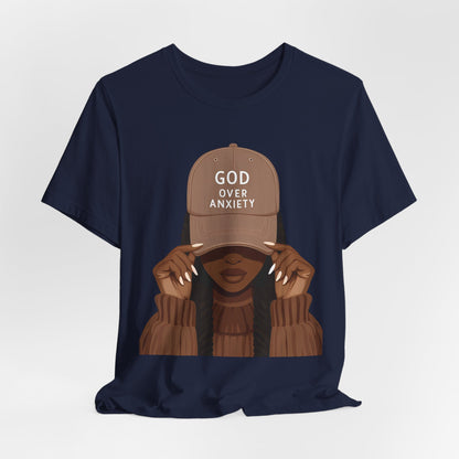 God Over Anxiety Graphic Tee — Black Woman Illustration