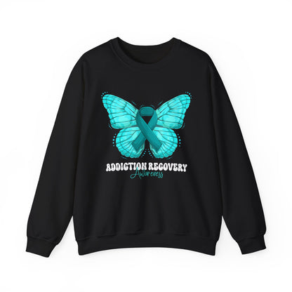 Teal Ribbon Butterfly Crewneck Sweatshirt – Awareness Support Pullover