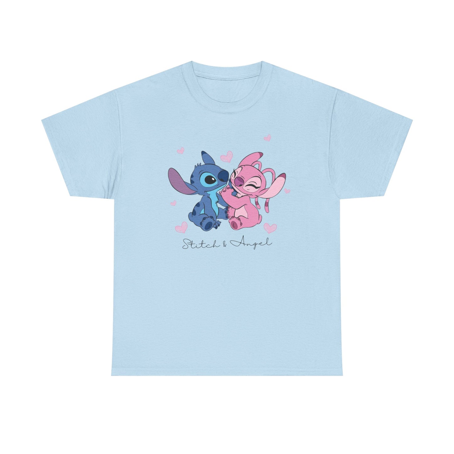 T-Shirt — Cute Stitch & Angel Couples Graphic Tee (Romantic Disney-Inspired Heart Design)