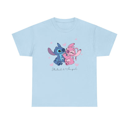 T-Shirt — Cute Stitch & Angel Couples Graphic Tee (Romantic Disney-Inspired Heart Design)