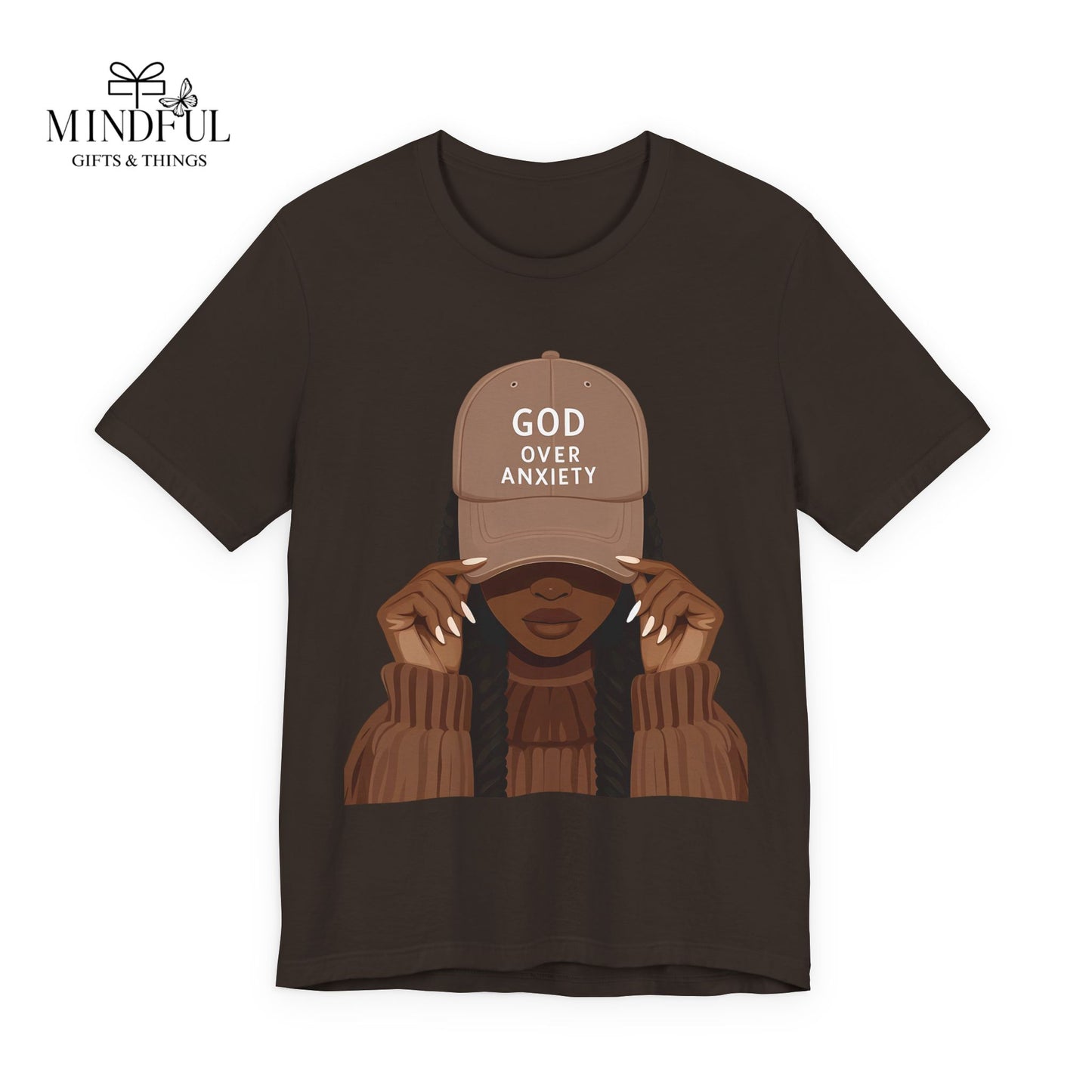 God Over Anxiety Graphic Tee — Black Woman Illustration