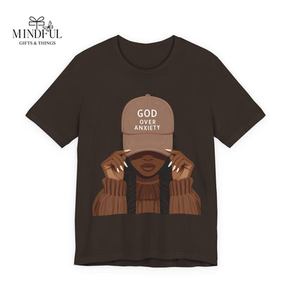 God Over Anxiety Graphic Tee — Black Woman Illustration
