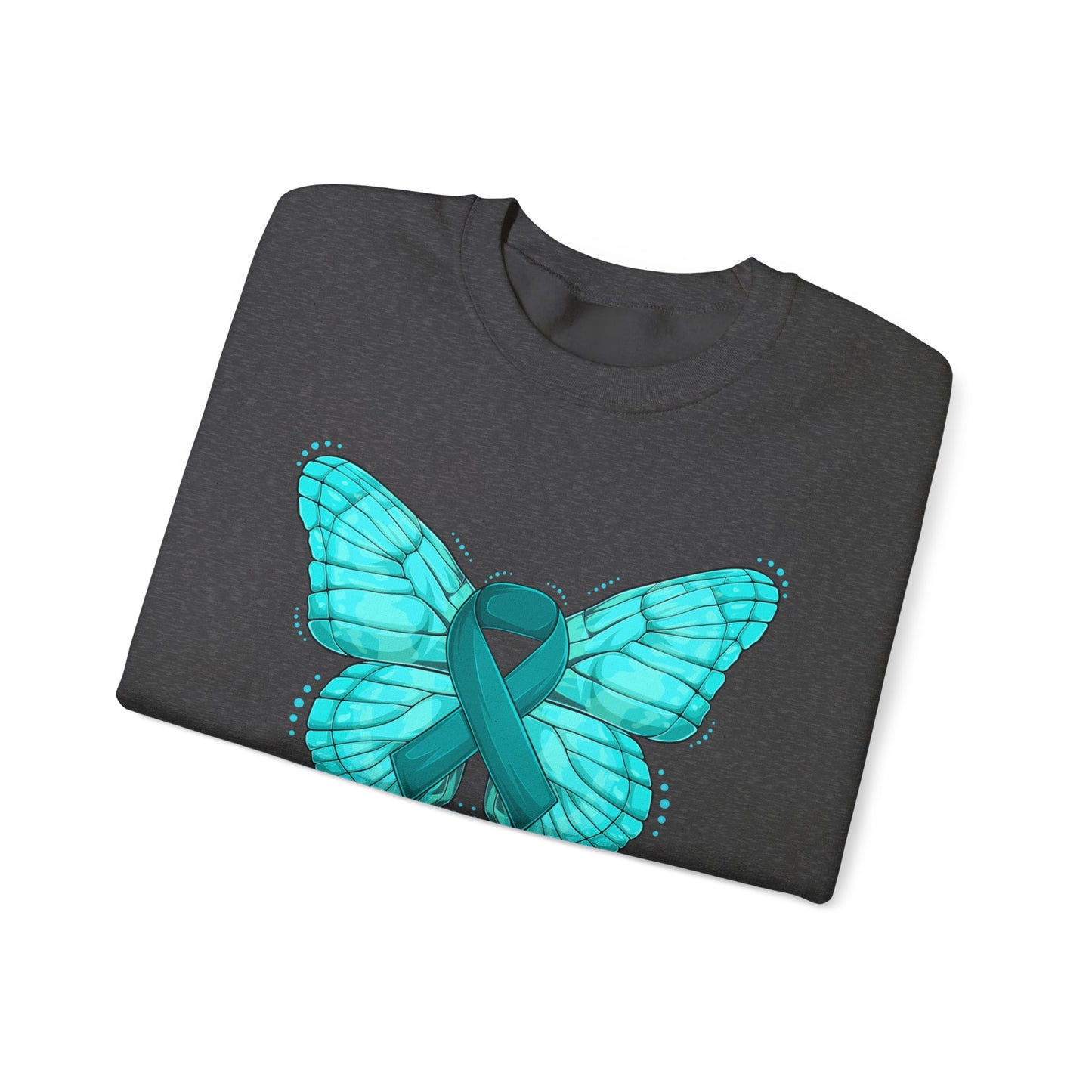 Teal Ribbon Butterfly Crewneck Sweatshirt – Awareness Support Pullover