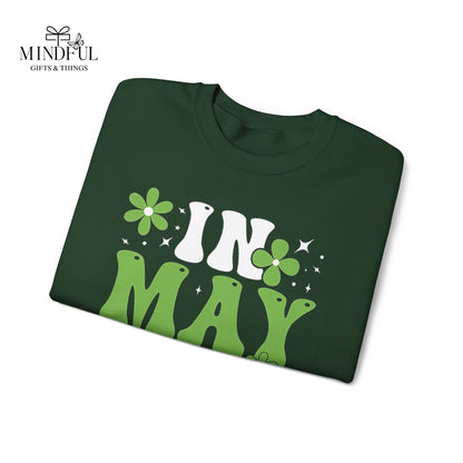 May the Green Crewneck Sweatshirt — St. Patrick’s Day Retro Floral Tee