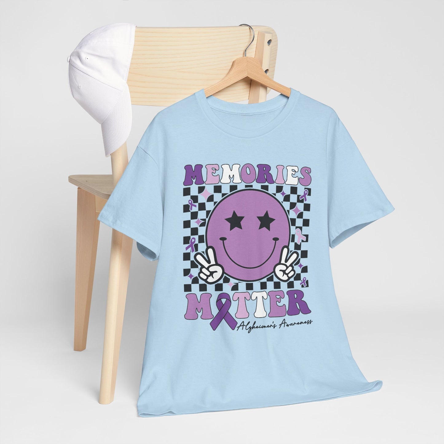 Smiley Memories Matter Tee — Purple Alzheimer’s Awareness Shirt