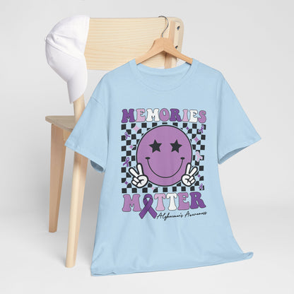 Smiley Memories Matter Tee — Purple Alzheimer’s Awareness Shirt