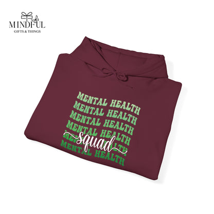 Mental Health Hoodie — Green Repeated Text Awareness Pullover