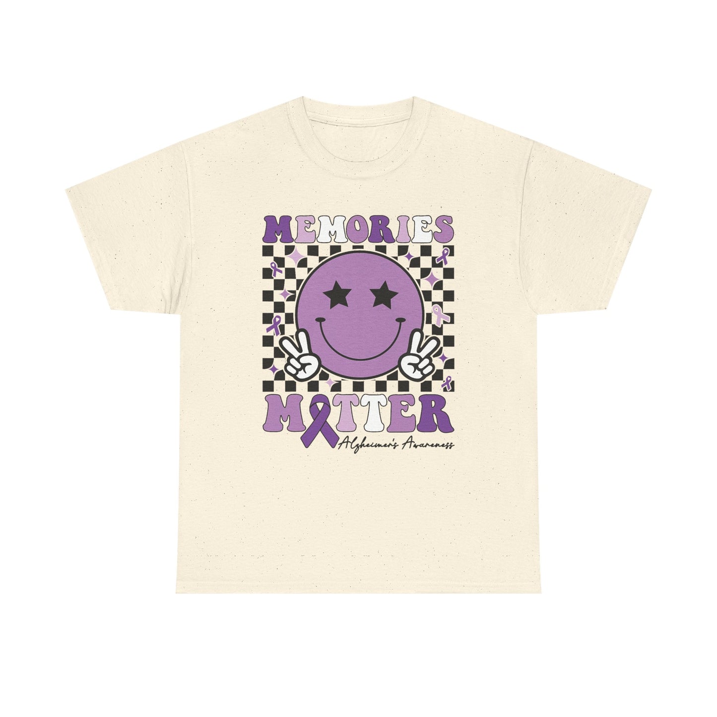 Smiley Memories Matter Tee — Purple Alzheimer’s Awareness Shirt
