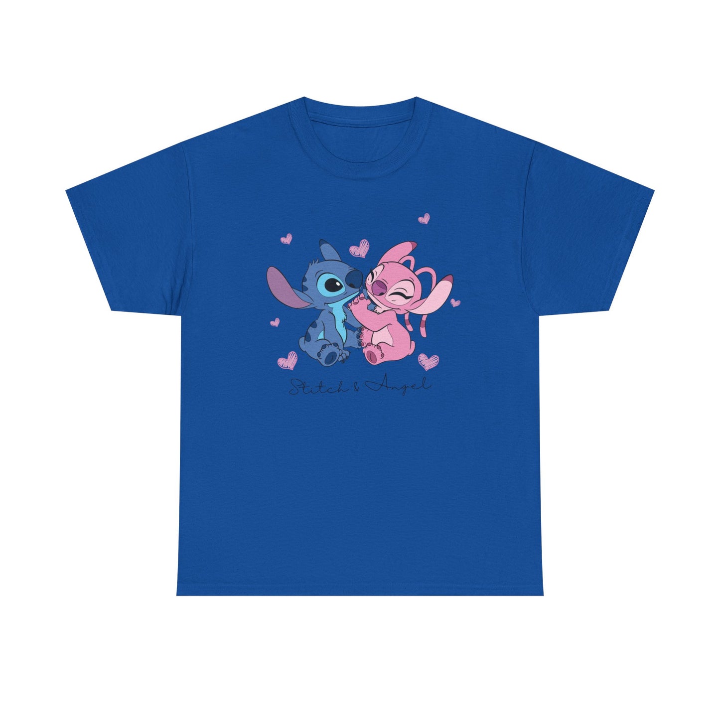 T-Shirt — Cute Stitch & Angel Couples Graphic Tee (Romantic Disney-Inspired Heart Design)