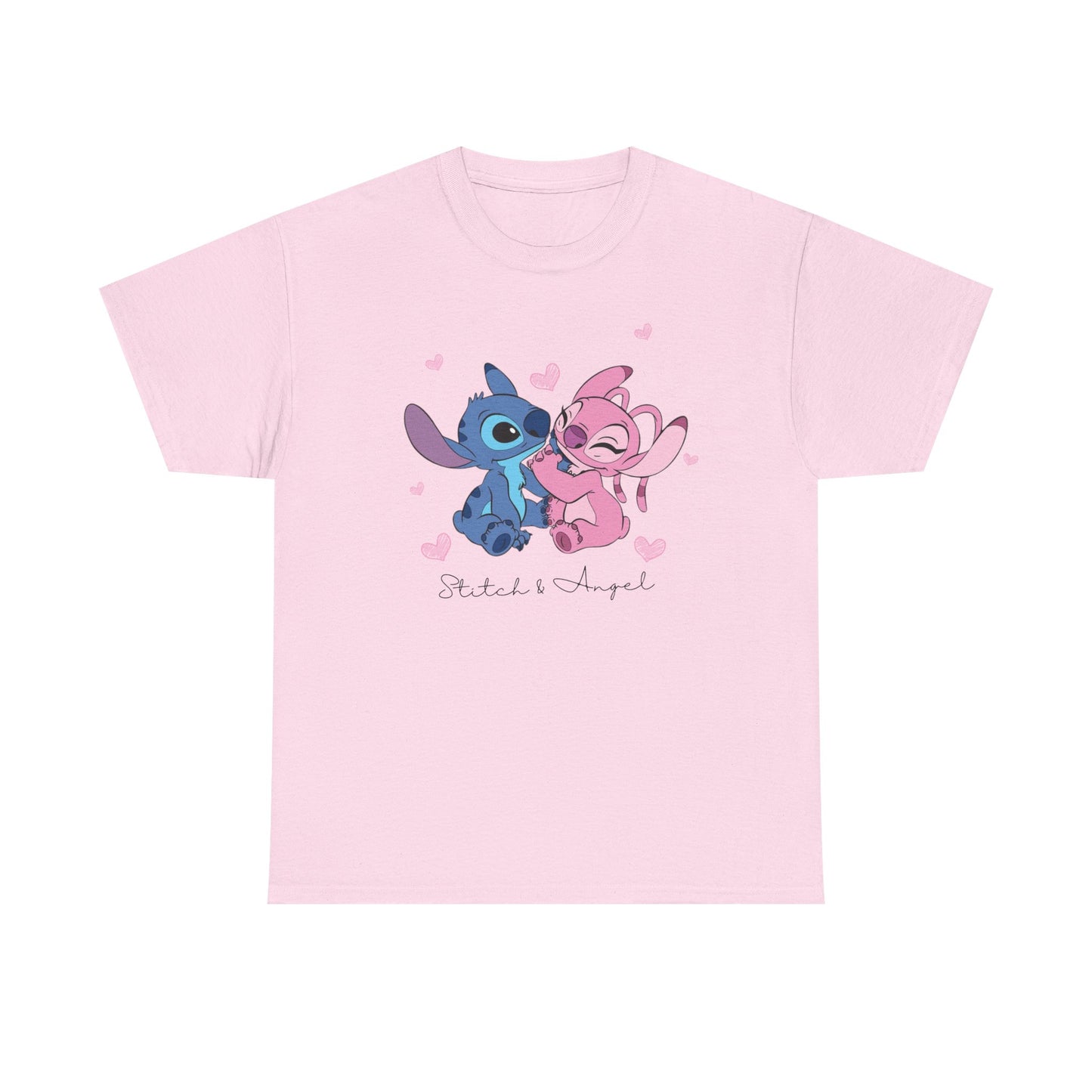 T-Shirt — Cute Stitch & Angel Couples Graphic Tee (Romantic Disney-Inspired Heart Design)
