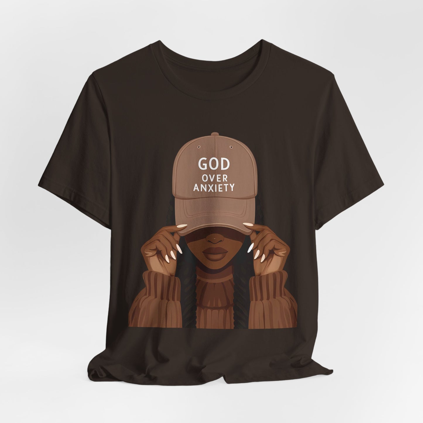 God Over Anxiety Graphic Tee — Black Woman Illustration