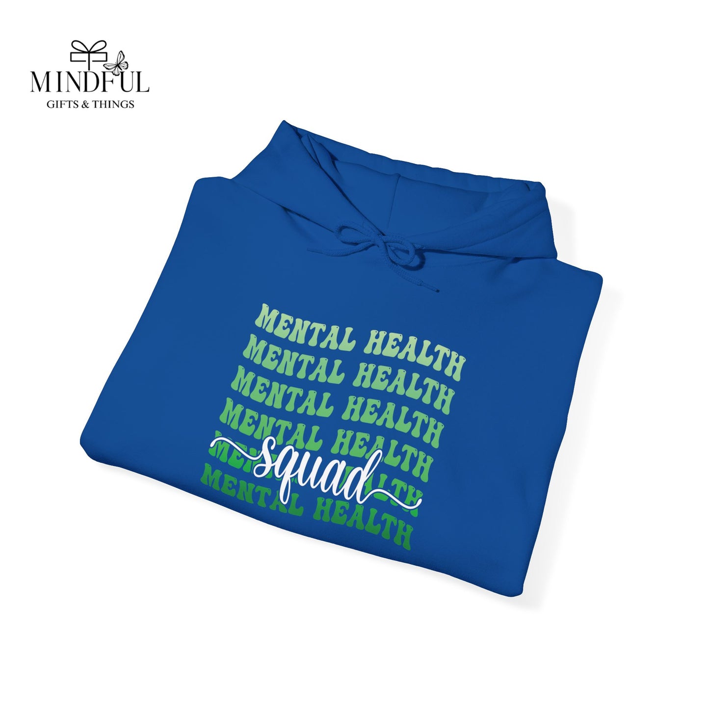 Mental Health Hoodie — Green Repeated Text Awareness Pullover