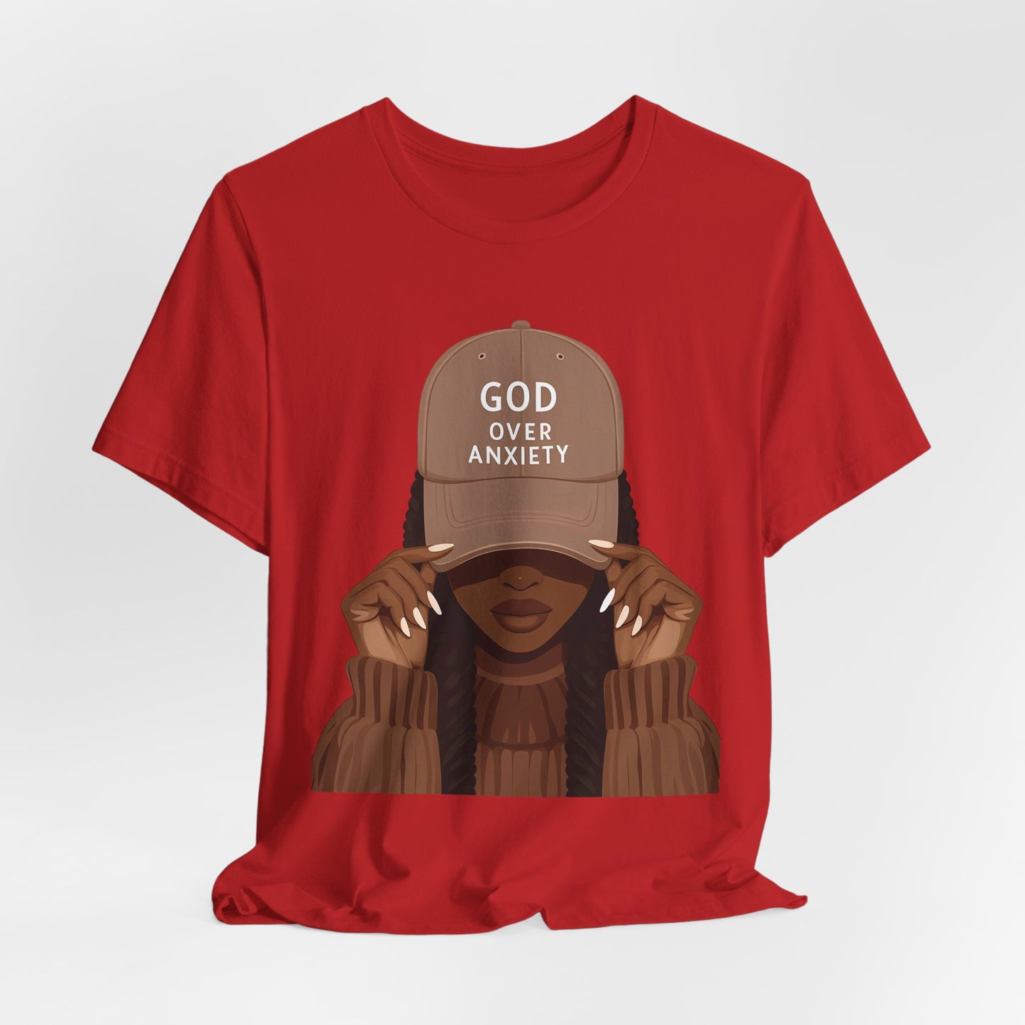 God Over Anxiety Graphic Tee — Black Woman Illustration